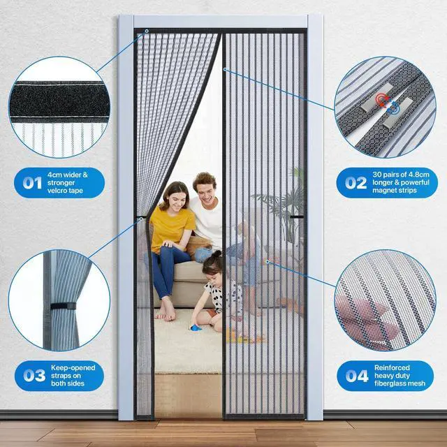 Alt view image 3 of 7 - Heavy Duty Door Screen Magnetic Closure, Thickened Fiberglass Screen Door Mesh, Self Sealing, Tear Resistant, Easy Assemble, Fine Mesh Keep Bugs Out Fit Door Size 36 Inch X 82 Inch