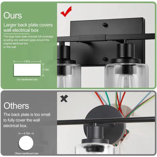 Alt view image 6 of 7 - 4-Light Bathroom Light Fixtures, Matte Black Modern Vanity Lights with Clear Glass Shades, Bathroom Wall Lamp for Mirror Living Room Cabinet Bedroom Porch