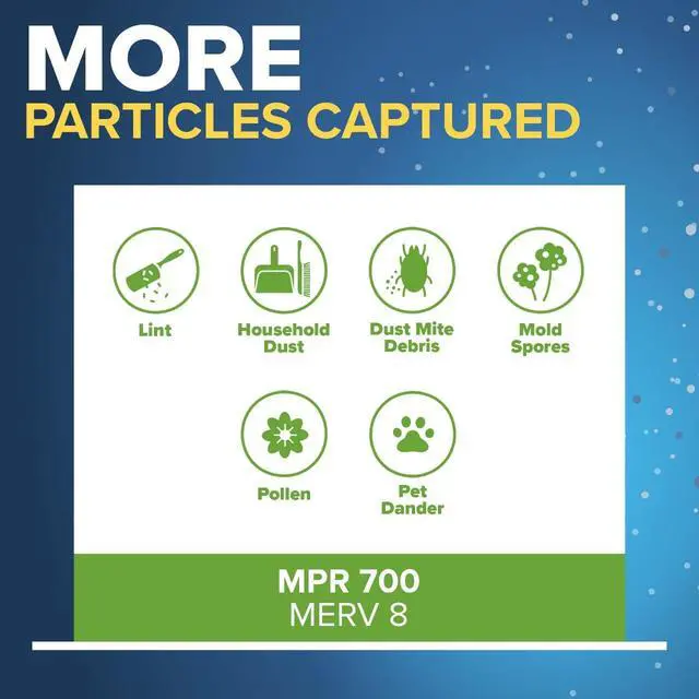Alt view image 4 of 7 - 20x23x1 AC Furnace Air Filter, MPR 700, MERV 8, Tough on Pollen, Easy on Airflow, 3-Month Pleated 1-Inch Electrostatic Air Cleaning Filter, 2-Pack (Actual Size 19.69 x 22.69 x 0.81 in)