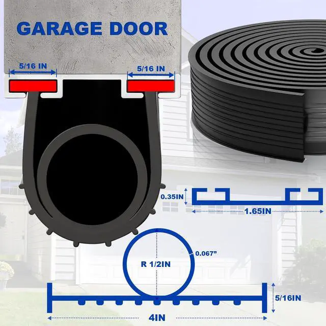 Alt view image 3 of 7 - Garage Door Seals Bottom Rubber Weather Stripping Kit Seal Strip Replacement, Weatherproof Threshold Buffering Sealing Rubber 5/16 Inch T Ends (16 FT, Black, U+O)