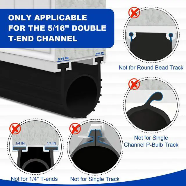 Alt view image 4 of 7 - Garage Door Seals Bottom Rubber Weather Stripping Kit Seal Strip Replacement, Weatherproof Threshold Buffering Sealing Rubber 5/16 Inch T Ends (16 FT, Black, U+O)