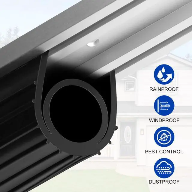 Alt view image 5 of 7 - Garage Door Seals Bottom Rubber Weather Stripping Kit Seal Strip Replacement, Weatherproof Threshold Buffering Sealing Rubber 5/16 Inch T Ends (16 FT, Black, U+O)