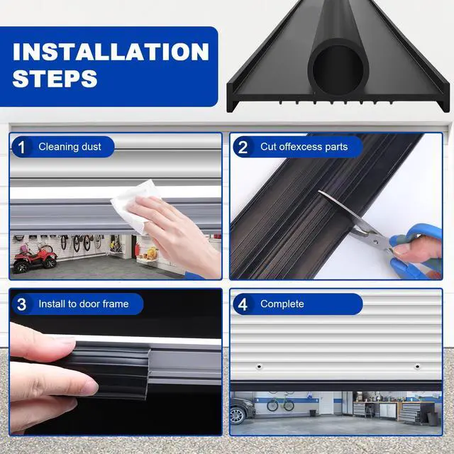 Alt view image 6 of 7 - Garage Door Seals Bottom Rubber Weather Stripping Kit Seal Strip Replacement, Weatherproof Threshold Buffering Sealing Rubber 5/16 Inch T Ends (16 FT, Black, U+O)