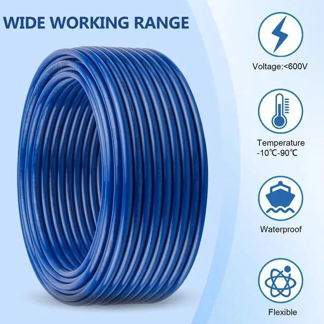 Alt view image 5 of 7 - THHN Wire 12 Gauge 25 FT, 12 AWG Stranded OFC Copper Electrical Building Wire with Nylon Jacket PVC Insulation, Rated 600V for Residential, Industrial, CNC, Ground (12 Gauge, Blue)
