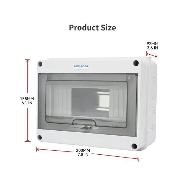 Alt view image 2 of 7 - 8 Way Circuit Breaker MCB Distribution Protection Box | DIN Rail, IP65 Waterproof, Indoor and Outdoor