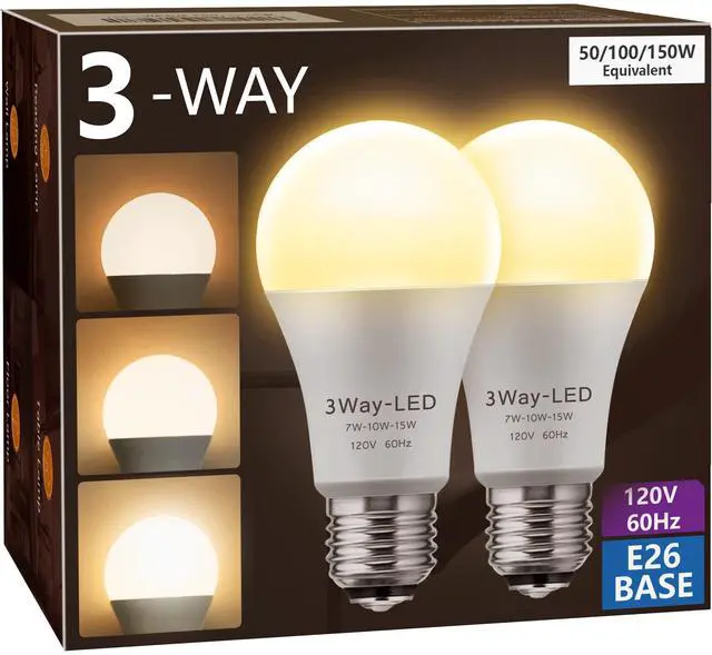 Main image of LED Light Bulbs, 3 Way Light Bulbs 50 100 150W Equivalent 3000K | 3 Way Light Bulb, Three Way A19 Light Bulbs E26 Medium Base, Warm White 3000K, 500lm-1000lm-1500lm, 2 Pack