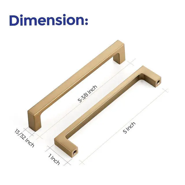 Alt view image 3 of 7 - Champagne Bronze Kitchen Square Cabinet Handles 5 Inch 10 Pack | Modern Slim Style, Solid Zinc, Square Design, Screws Included, Easy Installation, for Kitchen Drawers & Cupboards