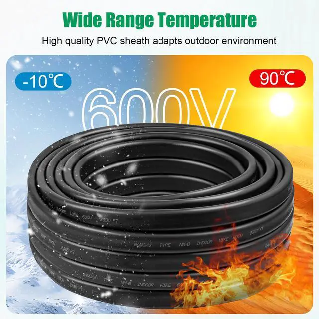 Alt view image 6 of 7 - 6/3 Wire with Ground - 5FT NM-B 6 Gauge Non-Metallic Sheathed Cable 100% Pure Copper 6 AWG 3 Conductor Residential Indoor Wire for Outlets, Switches, Other Loads and Lighting Wiring Projects etc