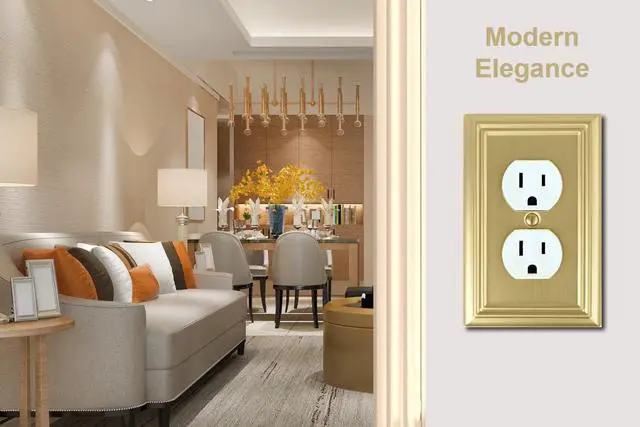 Alt view image 4 of 7 - Single Duplex Outlet Light Switch Cover Adler Metal Wall Plate, 4-Pack Brushed Brass 1 Gang, for Receptacle Light Switch, Switch Cover Decorative Wallplate, Durable