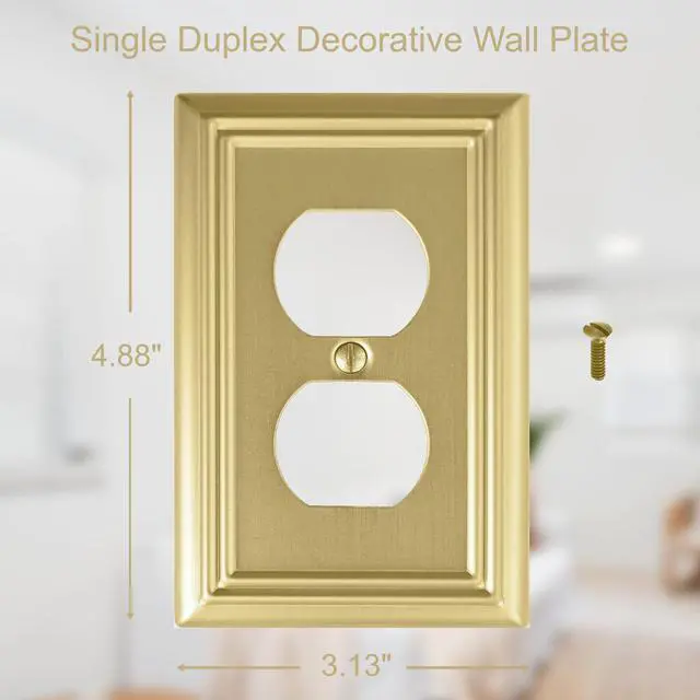 Alt view image 2 of 7 - Single Duplex Outlet Light Switch Cover Adler Metal Wall Plate, 4-Pack Brushed Brass 1 Gang, for Receptacle Light Switch, Switch Cover Decorative Wallplate, Durable