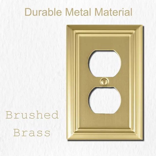 Alt view image 3 of 7 - Single Duplex Outlet Light Switch Cover Adler Metal Wall Plate, 4-Pack Brushed Brass 1 Gang, for Receptacle Light Switch, Switch Cover Decorative Wallplate, Durable