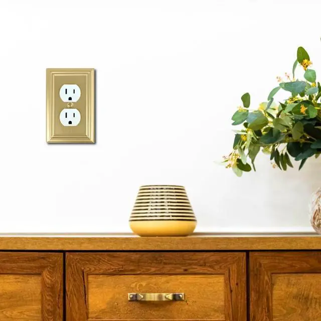 Alt view image 5 of 7 - Single Duplex Outlet Light Switch Cover Adler Metal Wall Plate, 4-Pack Brushed Brass 1 Gang, for Receptacle Light Switch, Switch Cover Decorative Wallplate, Durable