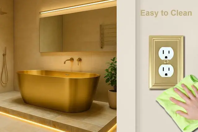Alt view image 6 of 7 - Single Duplex Outlet Light Switch Cover Adler Metal Wall Plate, 4-Pack Brushed Brass 1 Gang, for Receptacle Light Switch, Switch Cover Decorative Wallplate, Durable