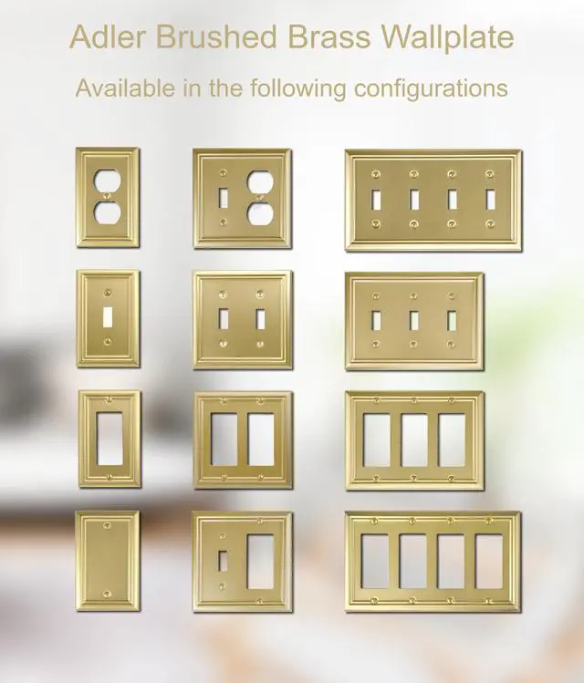 Alt view image 7 of 7 - Single Duplex Outlet Light Switch Cover Adler Metal Wall Plate, 4-Pack Brushed Brass 1 Gang, for Receptacle Light Switch, Switch Cover Decorative Wallplate, Durable