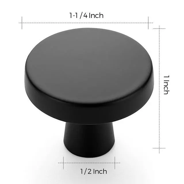 Alt view image 3 of 7 - Matte Black Drawer Pulls, 1-1/4 Inch Cabinet Knobs,25 Pack | Solid Zinc Alloy, Single Hole, Round Smooth Shape, Dresser Knobs,Simple Cabinet Hardware for Cupboard Drawer Pulls