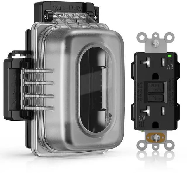 Main image of Outdoor GFCI Outlet with Extra-Duty in Use Cover, 20 Amp TRWR Self-Test GFI Receptacle, 1 Gang Weather Resistant in-Use Cover, Lockable, Horizontal/Vertical Mount, UL Listed, 1 Pack, Black