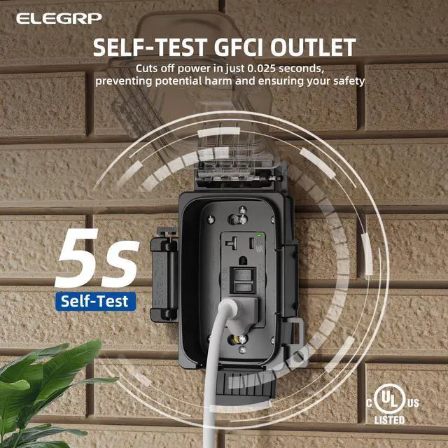 Alt view image 2 of 7 - Outdoor GFCI Outlet with Extra-Duty in Use Cover, 20 Amp TRWR Self-Test GFI Receptacle, 1 Gang Weather Resistant in-Use Cover, Lockable, Horizontal/Vertical Mount, UL Listed, 1 Pack, Black