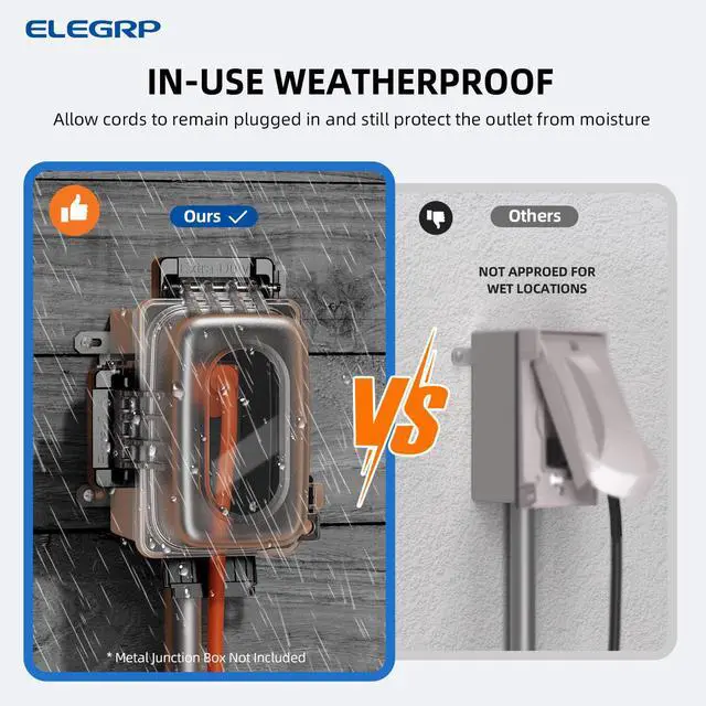 Alt view image 3 of 7 - Outdoor GFCI Outlet with Extra-Duty in Use Cover, 20 Amp TRWR Self-Test GFI Receptacle, 1 Gang Weather Resistant in-Use Cover, Lockable, Horizontal/Vertical Mount, UL Listed, 1 Pack, Black