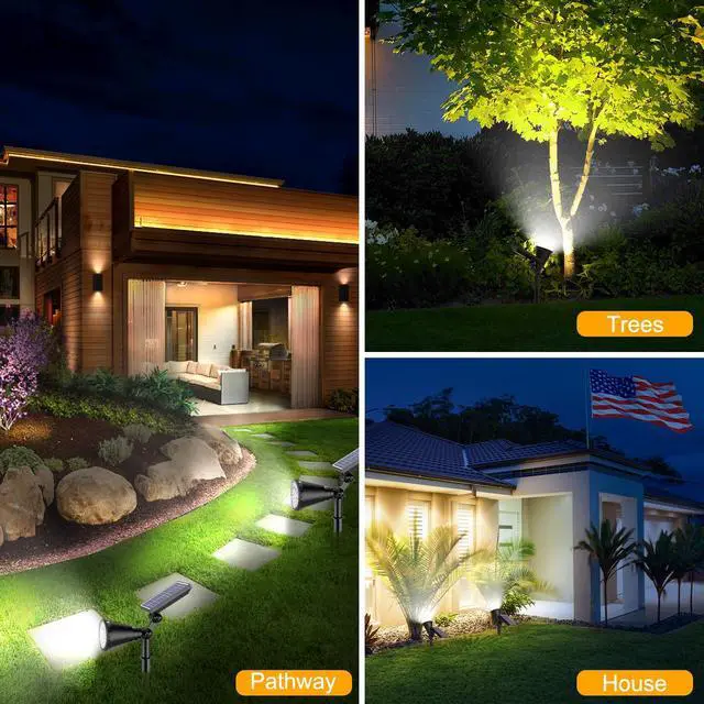 Alt view image 7 of 7 - Solar Lights Outdoor Waterproof, 36 LEDs 1000LM Adjustable Solar Spot Lights Outdoor, 2-in-1 Solar Powered Spotlight Landscape Lighting for Garden, Yard, Pathway- 2 Pack (Cool White)
