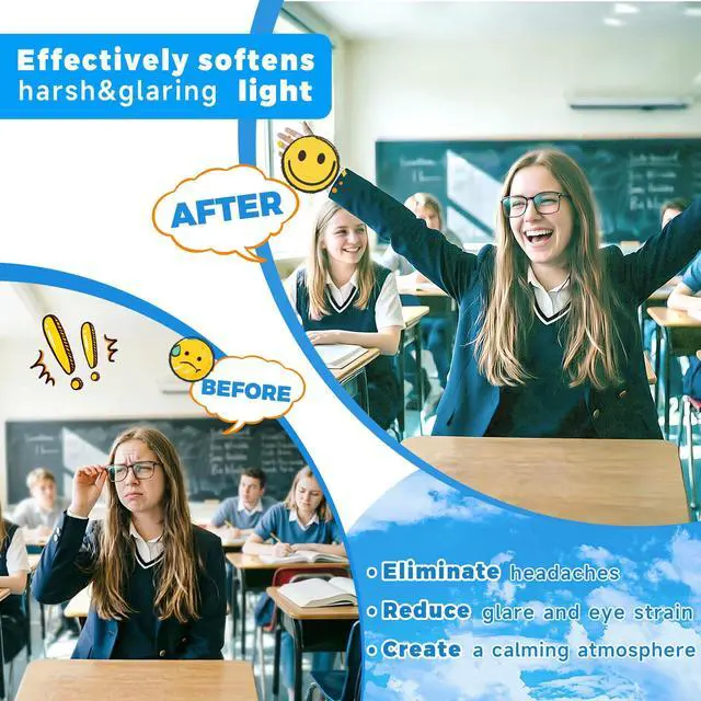 Alt view image 4 of 7 - Light Covers for Ceiling Lights Classroom, Fluorescent Light Cover | Office Light Covers Magnetic Light Covers Teacher Classroom Must Haves 4x2 Feet, Home Room School Decor 8Pcs(Cloud Blue Sky)