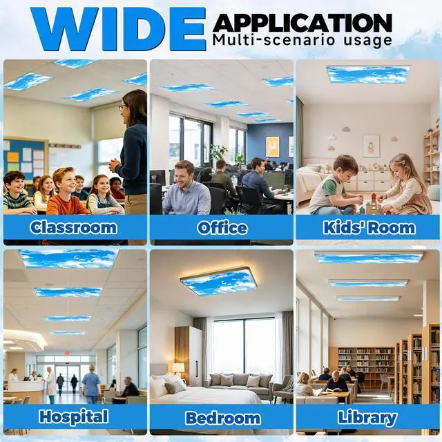 Alt view image 3 of 7 - Light Covers for Ceiling Lights Classroom, Fluorescent Light Cover | Office Light Covers Magnetic Light Covers Teacher Classroom Must Haves 4x2 Feet, Home Room School Decor 8Pcs(Cloud Blue Sky)