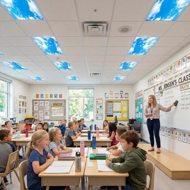 Alt view image 7 of 7 - Light Covers for Ceiling Lights Classroom, Fluorescent Light Cover | Office Light Covers Magnetic Light Covers Teacher Classroom Must Haves 4x2 Feet, Home Room School Decor 8Pcs(Cloud Blue Sky)