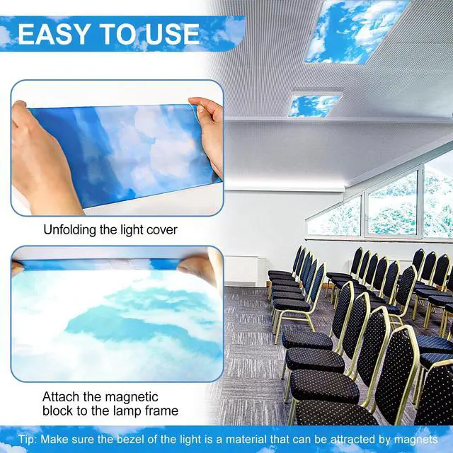 Alt view image 6 of 7 - Light Covers for Ceiling Lights Classroom, Fluorescent Light Cover | Office Light Covers Magnetic Light Covers Teacher Classroom Must Haves 4x2 Feet, Home Room School Decor 8Pcs(Cloud Blue Sky)