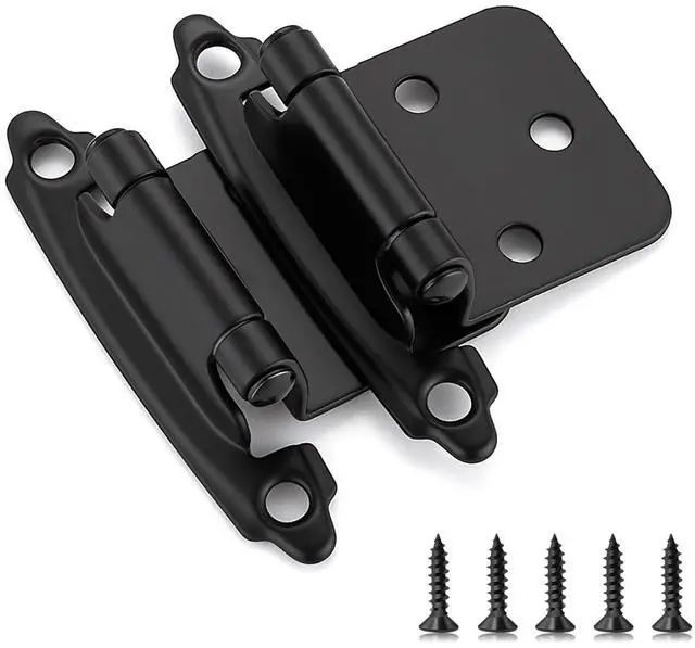 Main image of Matte Black Cabinet Hinges, 1/2 Inch Overlay, 60 Pack (30 Pairs) | Self-Closing Design, Semi-Concealed Face Mount, Door Bumpers Included, For Kitchen And Cupboard Door Hardware Updates