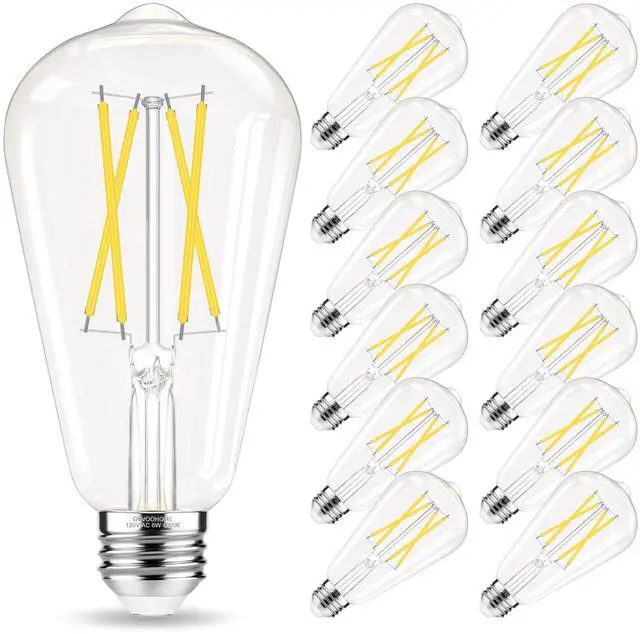 Main image of Edison Bulbs E26 LED Bulb 60 watt Equivalent 4000K Daylight White | ST58 Vintage Light Bulbs Non-Dimmable, Clear Glass, 90+ CRI, 6W 600LM, E26 Medium Base, 12 Pack
