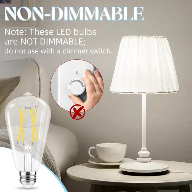 Alt view image 4 of 7 - Edison Bulbs E26 LED Bulb 60 watt Equivalent 4000K Daylight White | ST58 Vintage Light Bulbs Non-Dimmable, Clear Glass, 90+ CRI, 6W 600LM, E26 Medium Base, 12 Pack
