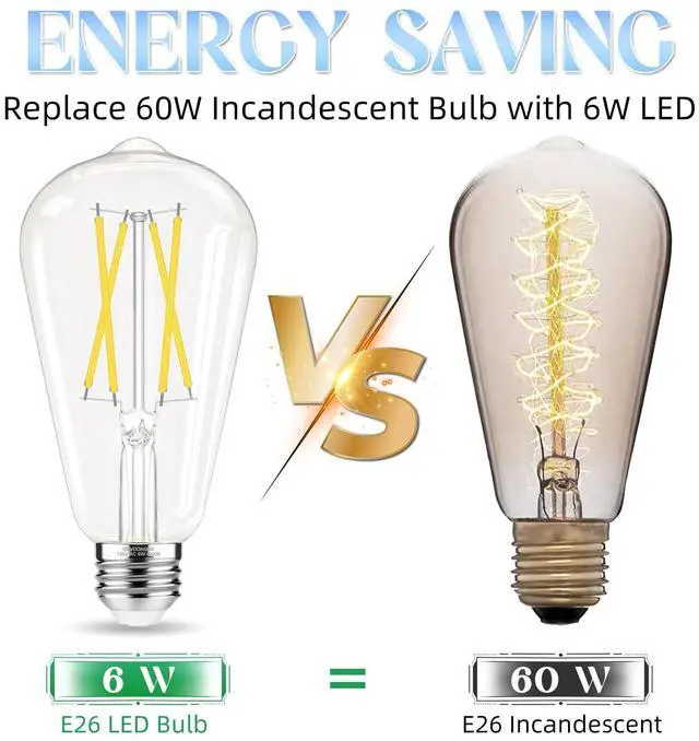 Alt view image 5 of 7 - Edison Bulbs E26 LED Bulb 60 watt Equivalent 4000K Daylight White | ST58 Vintage Light Bulbs Non-Dimmable, Clear Glass, 90+ CRI, 6W 600LM, E26 Medium Base, 12 Pack