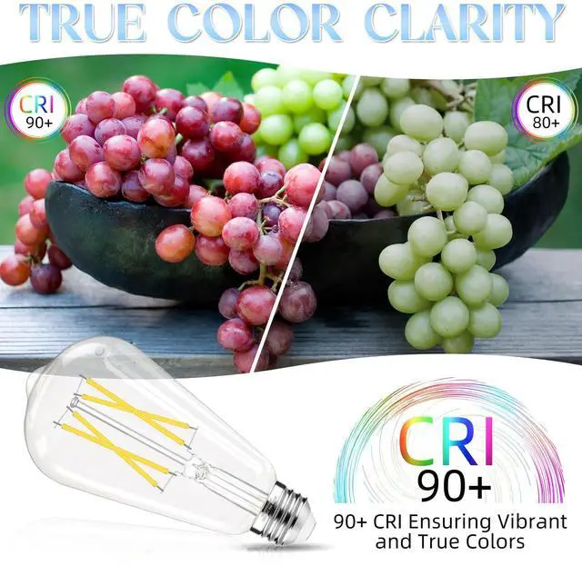 Alt view image 6 of 7 - Edison Bulbs E26 LED Bulb 60 watt Equivalent 4000K Daylight White | ST58 Vintage Light Bulbs Non-Dimmable, Clear Glass, 90+ CRI, 6W 600LM, E26 Medium Base, 12 Pack