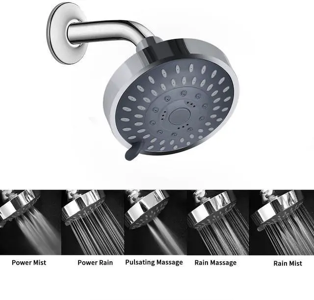 Alt view image 3 of 7 - High Pressure Rain Shower Head 5 Modes Showerhead 4.1 Inch Chrome | Low Water Pressure Compatible, Powerful Spray Fixed Showerhead for a Relaxing Indoor & Outdoor Shower