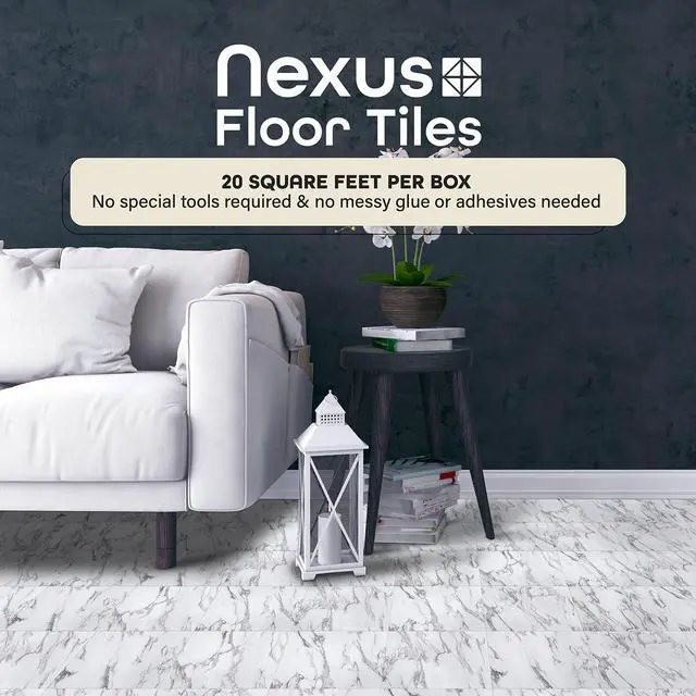 Alt view image 2 of 7 - Nexus Self Adhesive 12-Inch Vinyl Floor Tiles, 20 Tiles, 12 x 12 in | Decorative Tile Format: Dimensional Tile Texture Adds Coordinated Finish Detail