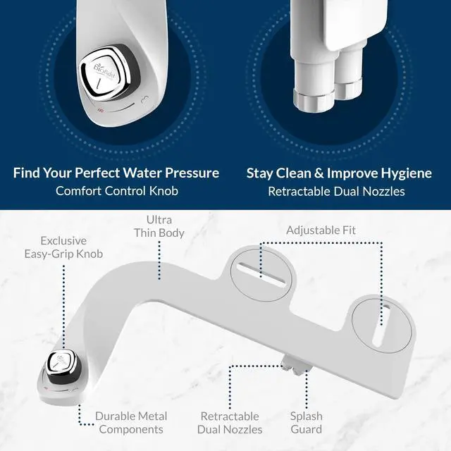 Alt view image 4 of 7 - SlimEdge Bidet Attachment for Toilet, Non Electric, Dual Nozzles for Front and Rear Cold Water Wash, Adjustable Water Pressure, White