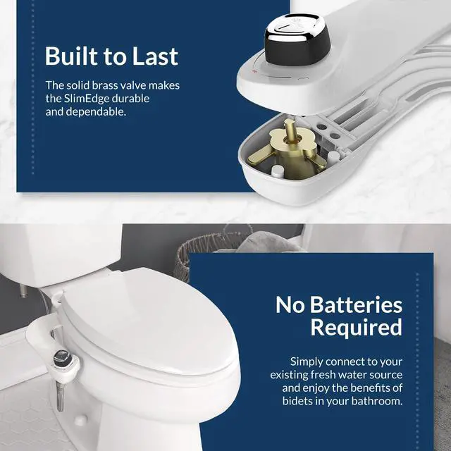 Alt view image 6 of 7 - SlimEdge Bidet Attachment for Toilet, Non Electric, Dual Nozzles for Front and Rear Cold Water Wash, Adjustable Water Pressure, White