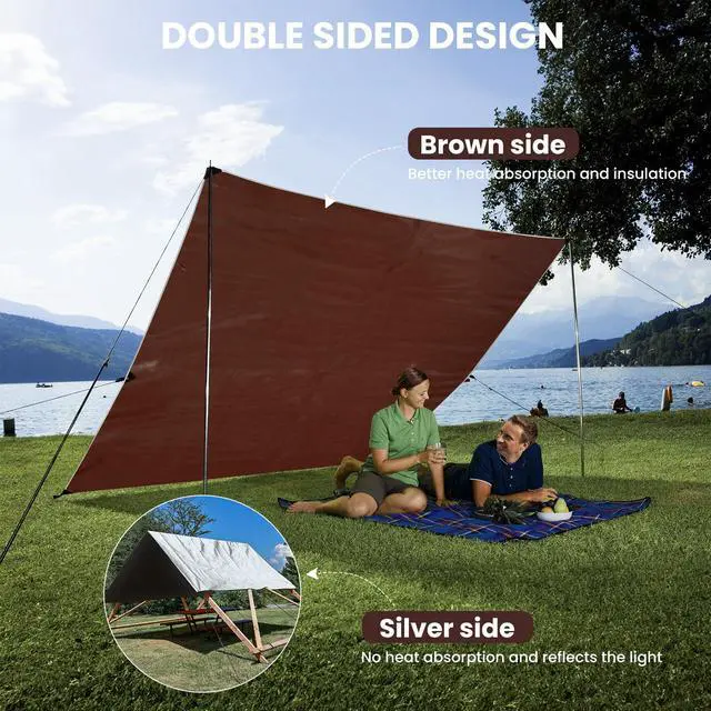 Alt view image 3 of 7 - Tarp Waterproof 10x20Ft, Heavy Duty Tarp Cover Extra Thick 14 Mil Tear and UV Resistant, Outdoor Tarps with Grommets and Reinforced Edges for Roof, Camping, Patio, Pool, Boat (Silver/Brown)