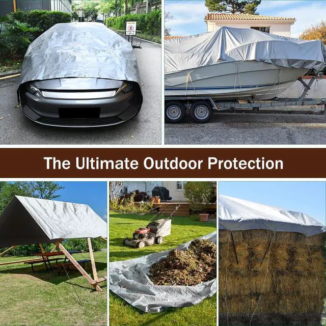 Alt view image 5 of 7 - Tarp Waterproof 10x20Ft, Heavy Duty Tarp Cover Extra Thick 14 Mil Tear and UV Resistant, Outdoor Tarps with Grommets and Reinforced Edges for Roof, Camping, Patio, Pool, Boat (Silver/Brown)