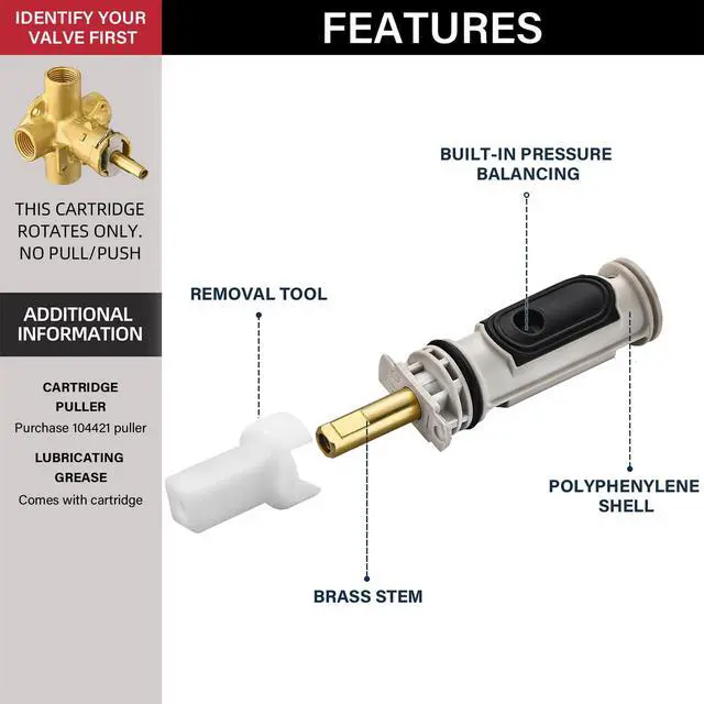 Alt view image 3 of 7 - Shower Cartridge Kit Compatible with Moen 1222 Replacement Cartridge | Complete Kit, Brass Core, Fix Leaks, Drips, Temperature Issue, Stiff Handle, Easy Fix for Posi Temp Shower and Tub Faucets