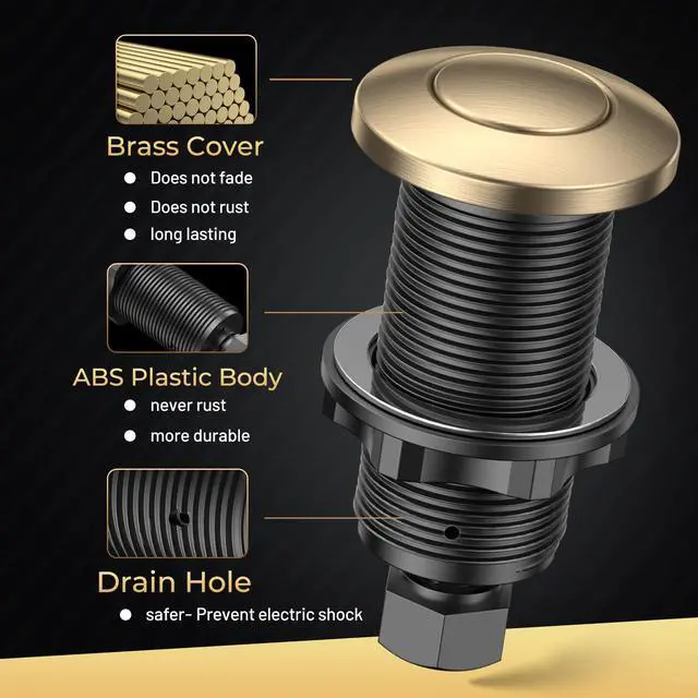 Alt view image 4 of 7 - Garbage Disposal Air Switch Kit - UL Listed Wireless Sink Top Button, Champagne Bronze Finish, Compatible with Delta Faucet Champagne Bronze, Universal Design for All Garbage Disposals