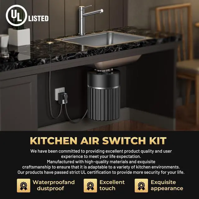 Alt view image 7 of 7 - Garbage Disposal Air Switch Kit - UL Listed Wireless Sink Top Button, Champagne Bronze Finish, Compatible with Delta Faucet Champagne Bronze, Universal Design for All Garbage Disposals