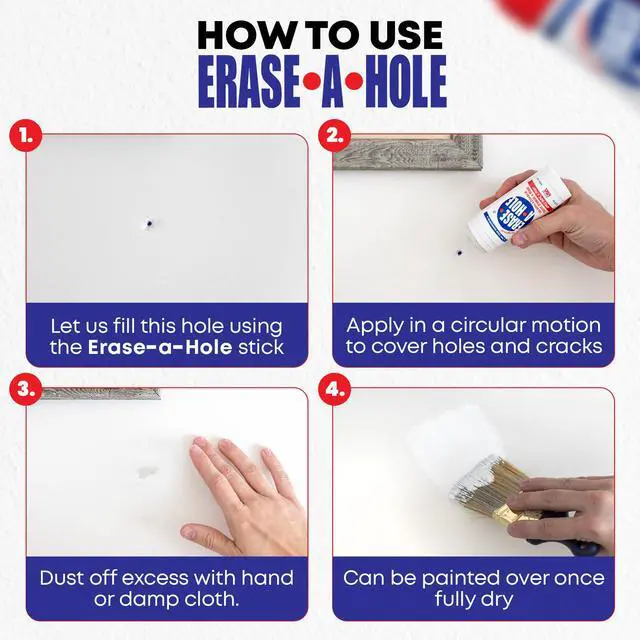 Alt view image 4 of 7 - Wall Repair Stick Quick-Dry Nail & Screw Hole Filler for Drywall, Wood & Plaster No Sand Spackle Alternative, Paintable Putty, 4.5 oz