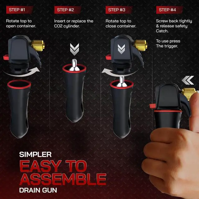 Alt view image 4 of 5 - Gallo Drain Gun AC Drain Line Cleaner Tool With Flexible Hose Pipe For HVAC Clogs - Includes 6 co2 Air Conditioner Drain Cleaner Cartridges