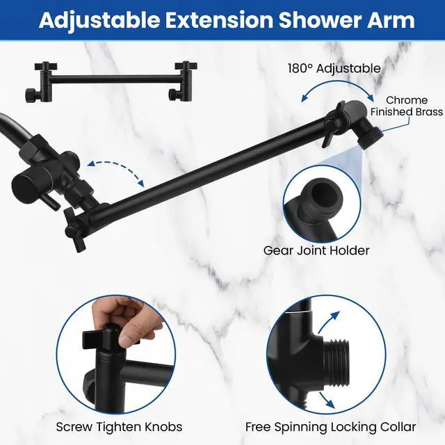 Alt view image 7 of 7 - Shower Head, 8'' High Pressure Rainfall/Handheld Shower Combo, Matte Black | 9 Settings, Anti-leak Shower Head with 11'' Extension Arm, Holder, Hose, Height/Angle Adjustable Shower, 1.75GPM