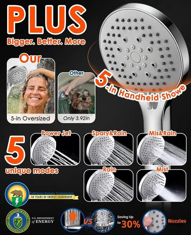 Alt view image 3 of 7 - 10 Inch Rainfall Shower Head with Handheld Combo and Extension Arm | Large rainfall shower head set with handheld sprayer, 11 inch adjustable arm, 59 inch hose, standard 1/2 inch wall connection
