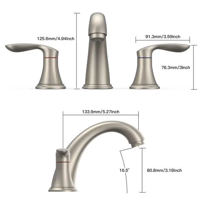 Alt view image 3 of 6 - Bathroom Sink Faucet, Faucet for Bathroom Sink, Widespread Brushed Nickel Bathroom Faucet 3 Hole with Stainless Steel Pop Up Drain and cUPC Lead-Free Hose - (Brushed Nickel)