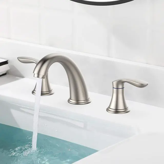 Alt view image 5 of 6 - Bathroom Sink Faucet, Faucet for Bathroom Sink, Widespread Brushed Nickel Bathroom Faucet 3 Hole with Stainless Steel Pop Up Drain and cUPC Lead-Free Hose - (Brushed Nickel)
