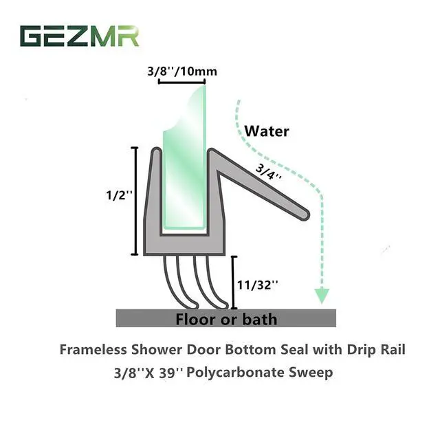 Alt view image 3 of 7 - 2-Pack Ultra Clear Shower Door Bottom Seal (3/8'' X 39'', Polycarbonate) Frameless Glass Shower Door Seal Strip Shower Door Sweep - Stop Shower Leaks and Create a Water Barrier