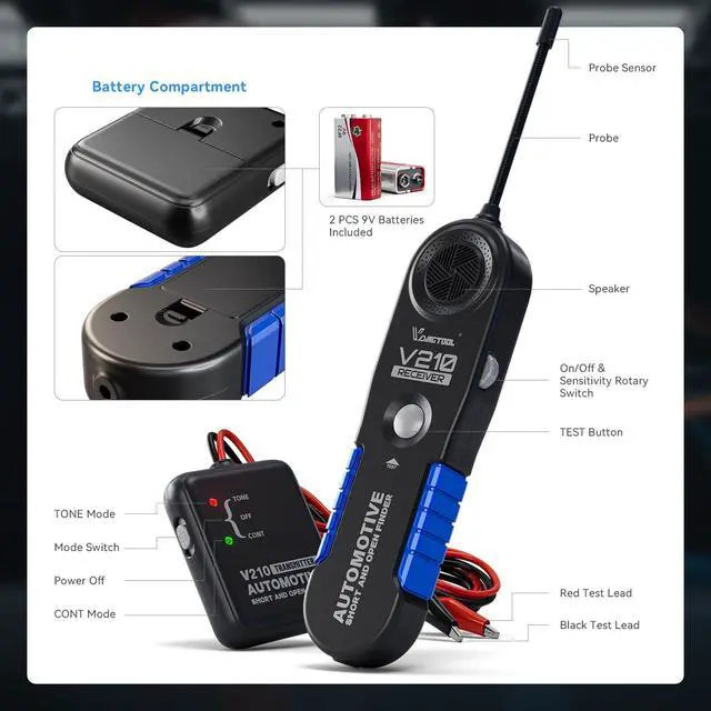 Alt view image 7 of 7 - V210 Wire Tracer Circuit Breaker Finder, Automotive Circuit Tester Open & Short Circuit Finder, Broken Wire Detector Tool Cable Tracker Break Locator Electrical DC 6-42V
