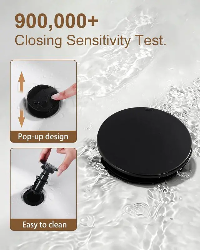 Alt view image 6 of 7 - Waterfall Single Handle Bathroom Sink Faucet with Drain Black | Matte Black Vanity Faucet with Pop-up Drain, Ceramic Valve, for 1 or 3 Hole Modern Bathrooms